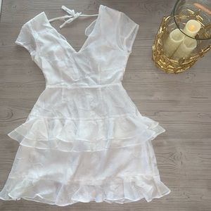 Iconic Brand White Frill Dress with Floral Patches